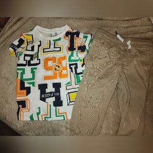 Tommy Hilfiger Multicolor Graphic Tee and Tan Pants Set